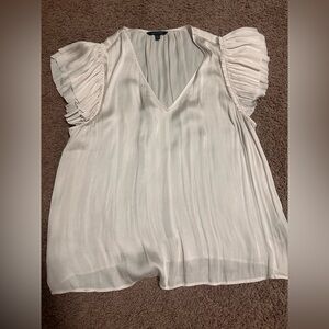 Banana Republic White Pleated Cap Sleeve Blouse